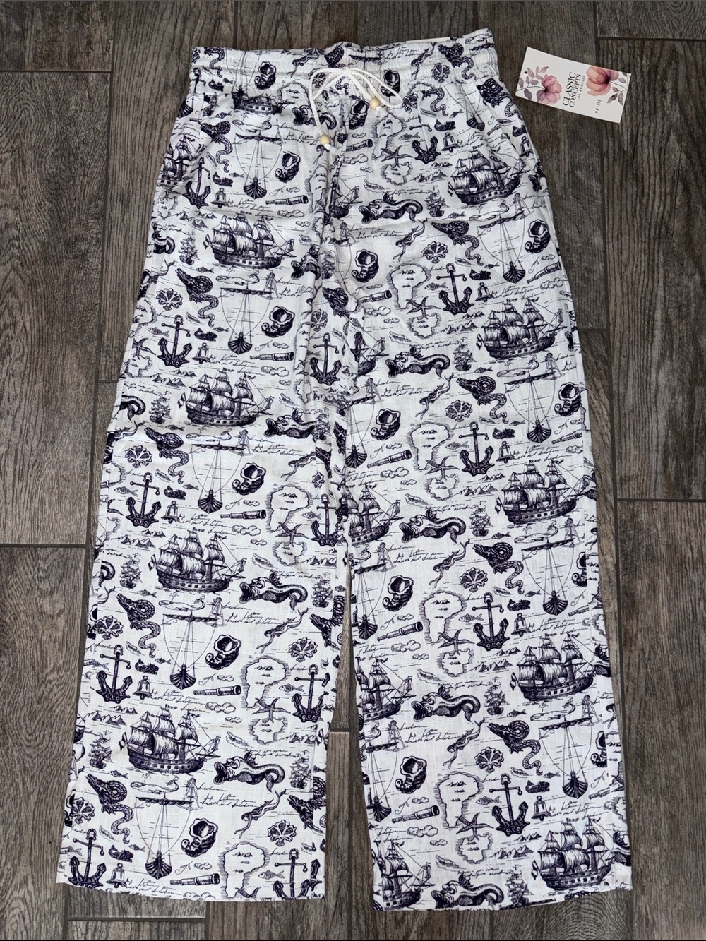 Nautical Anchor Print Drawstring Flowy Wide Leg Lightweight Pants